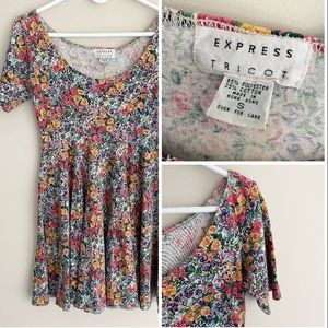 90s Express Tricot vintage scoop neck Floral Babydoll Dress Size small